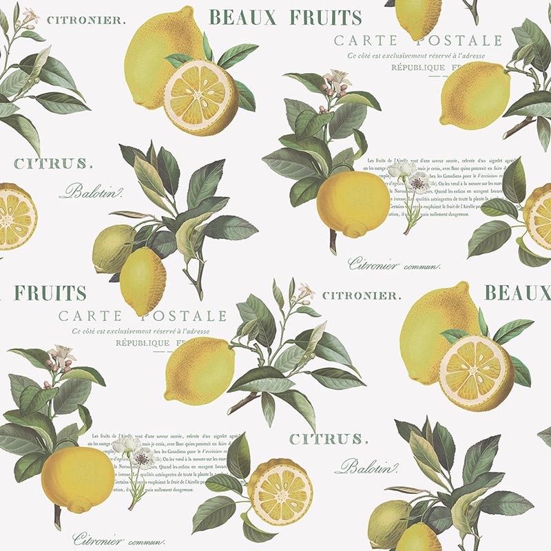 Papel Pintado Limones y Frases | Kitchen & Stripes de Saint Honoré